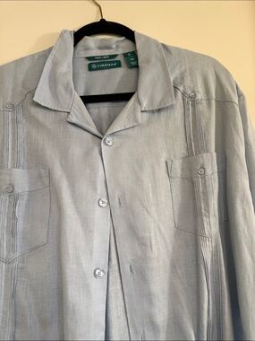 Cubavera Light Blue Linen Cuban Collar Button-Down Shirt